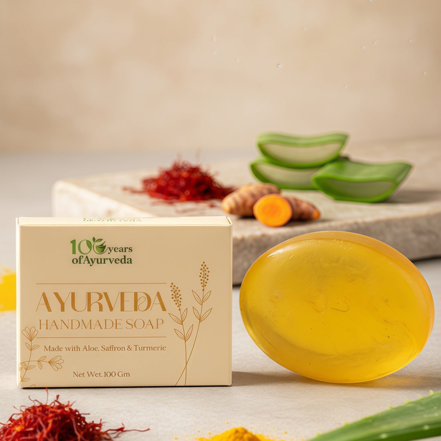 Ayurveda Handmade Soap – Aloe, Saffron & Turmeric (100 g)