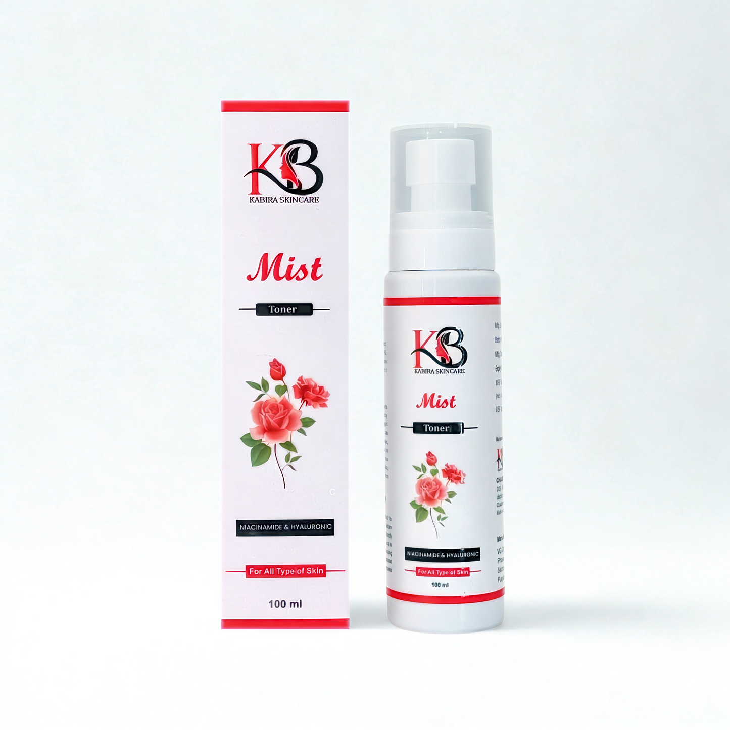 KABIRA SKINCARE Rose Mist Toner (100ml) with Niacinamide & Hyaluronic Acid | Hydrating Facial Spray, Pore Minimizer & Brightening Face Mist for All Skin Types