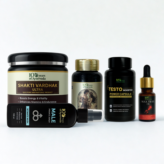 Male Health Combo: Shakti Vardhak Ultra + Testo Booster + Intimate Wash + Maxtra Oil + Mantrix Capsule