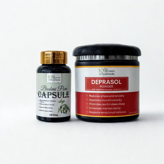 Mental Wellness Combo: Deprasol Powder & Brahmi Pure Capsules | Reduces Stress & Anxiety, Improves Mood, Enhances Brain Health & Mental Clarity