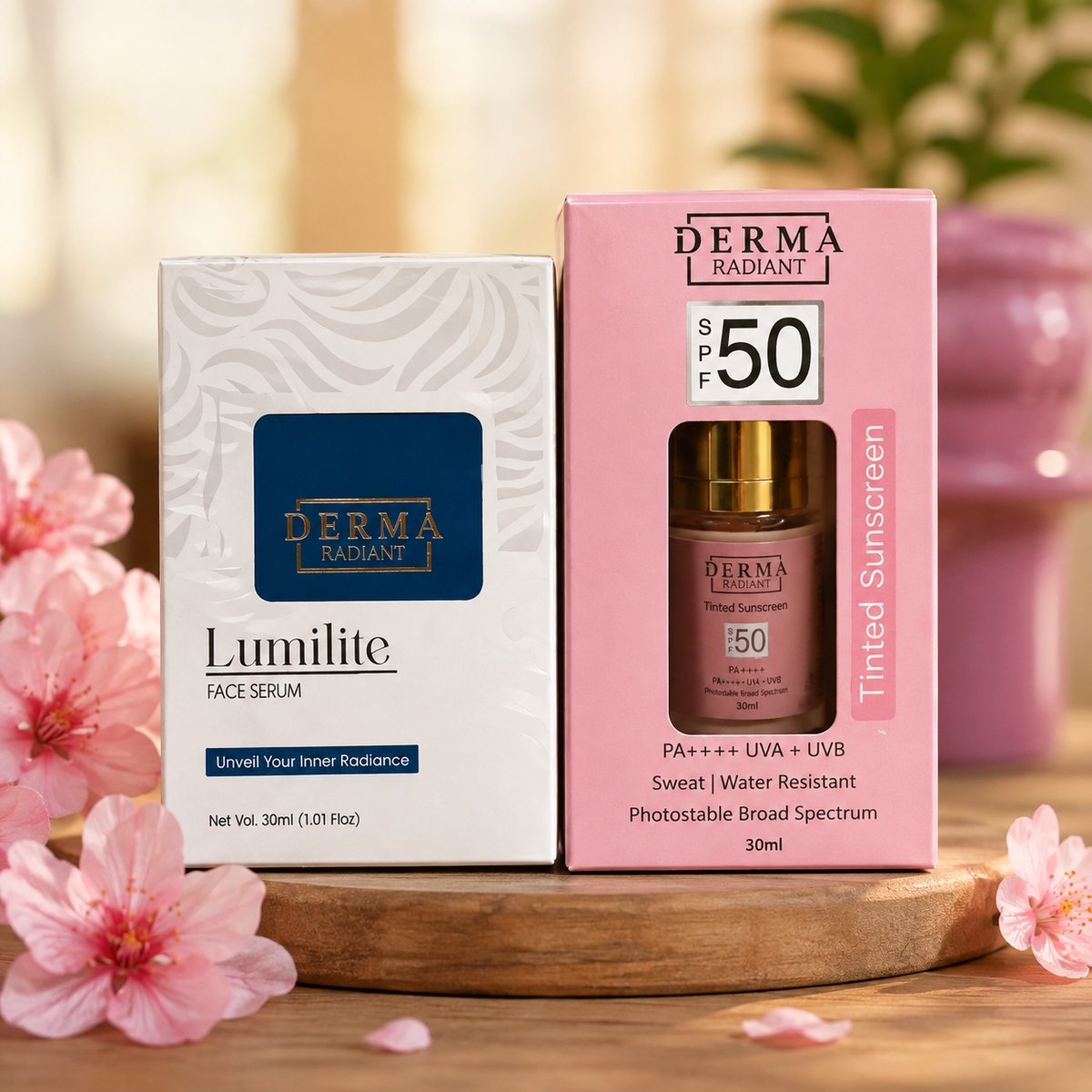 Derma Radiant Lumilite Face Serum + SPF 50 Tinted Sunscreen Combo