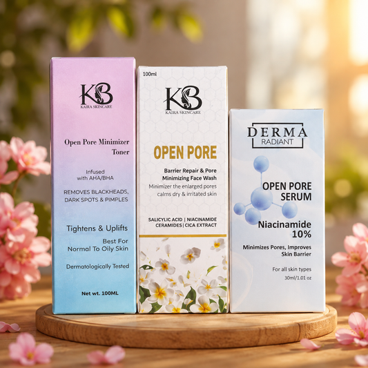 Open Pore Skin Care Combo – Minimizer Toner + Barrier Repair Face Wash + Niacinamide 10% Serum